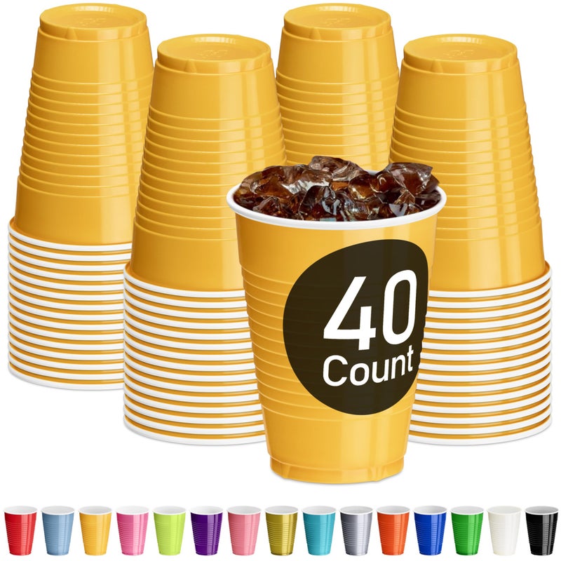 DecorRack Yellow Plastic Cups, 12 oz Disposable Cups, Reusable Party Supplies (40 Count) - Image 1